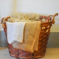 Large Wicker Basket with Burlap and Flax