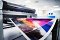 Large wide digital inkjet printing machine during production. Generative Ai Royalty Free Stock Photo