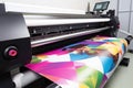 Large wide digital inkjet printing machine during production. Generative Ai Royalty Free Stock Photo