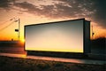 Large wide illuminated blank billboard mockup located on side of highway