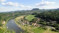 Large wide river in the background of a mountain