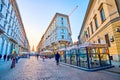 The large and wide Via Dante street is the most popular walking street, especially in the evening, Milan, Italy Royalty Free Stock Photo