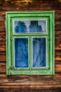 Large window in old wooden hut Royalty Free Stock Photo