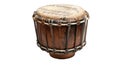 A large wooden drum with a white top sits on a white background Royalty Free Stock Photo