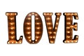 large wooden glowing letters forming the word LOVE on a white background Royalty Free Stock Photo