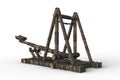 Large wooden medieval catapult weapon loaded with rocks. Isolated 3D illustration Royalty Free Stock Photo