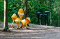 Large wooden mushrooms as a decoration in Tervete park