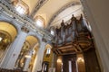 The large wooden pipe organ in the Cathedral Sainte Reparate in the Old Town section of Nice, France