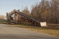 Large wooden slide for sleds. Empty inactive in the autumn