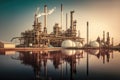 large working harbor at oil refinery complex against backdrop of clear sky Royalty Free Stock Photo
