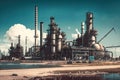 large working harbor at oil refinery complex against backdrop of clear sky Royalty Free Stock Photo
