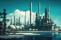 large working harbor at oil refinery complex against backdrop of clear sky Royalty Free Stock Photo