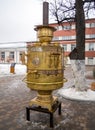 A large working wood-burning samovar on the Kazan embankment of the city of Tula