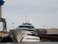 Large yacht is built at the Blohm und Voss shipyard in Hamburg Royalty Free Stock Photo