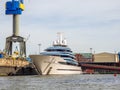 Large yacht is built at the Blohm und Voss shipyard in Hamburg