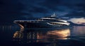 a large yacht floating at night