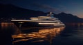 a large yacht floating at night