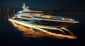 a large yacht floating at night