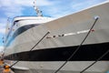 Large yacht tied to the dock on the shore of Lake Michigan Royalty Free Stock Photo