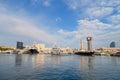 Large yachts moored in the port of Barcelona, Spain, 28.06.2018. Evening landscape. Seascape.