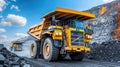 Large yellow anthracite coal mining truck in operation at open pit mining industry site Royalty Free Stock Photo