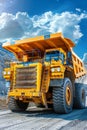 Large yellow coal mining truck in open pit quarry for extractive industry operations Royalty Free Stock Photo