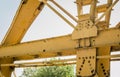 Large yellow construction crane with a hook. Royalty Free Stock Photo