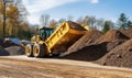 Large Yellow Dump Truck on Dirt Road