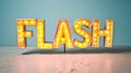 A large yellow lighted sign that says flash on it, AI