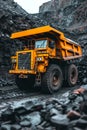 Large yellow mining truck in coal open pit quarry for extractive industry operations Royalty Free Stock Photo