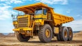 Large yellow mining truck operating in open pit coal mine quarry for extractive industry Royalty Free Stock Photo