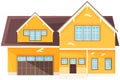 Large yellow residential building, house with garage. Architectural structure made of bricks