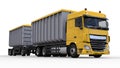 Large yellow truck with separate trailer, for transportation of agricultural and building bulk materials and products. 3d renderin