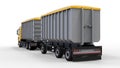 Large yellow truck with separate trailer, for transportation of agricultural and building bulk materials and products. 3d renderin