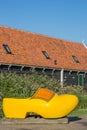 Large yellow wooden shoe in Zaanse Schans Royalty Free Stock Photo