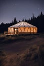 large yurt at night in the countryside