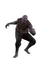 Large zombie man in blood stained clothes running. 3D illustration isolated