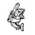 Largemouth Bass With Baseball Bat Batting Mascot Black and White Royalty Free Stock Photo