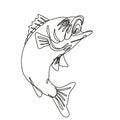 Largemouth Bass Jumping Up Continuous Line Drawing Royalty Free Stock Photo