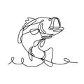 Largemouth Bass Widemouth Bass or Bigmouth Jumping Up Continuous Line Drawing