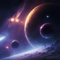 LargePlanets, a Galaxy of Shining Stars on the Surface of Outer Space. Stars, deep Space, Cold. Big Planets and Shining Stars Royalty Free Stock Photo