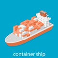 Larger boat is transporting various size cargo containers.