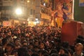 Crowd cheers for Large statues of blessing Ganesha in procession Royalty Free Stock Photo