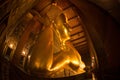 The largest and beautiful golden Reclining Buddha in Wat Pho , Bangkok.