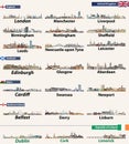 Largest cities skylines of British Isles countries: United Kingdom England, Wales, Scotland, Northern Ireland and Republic of Ir Royalty Free Stock Photo