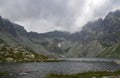 The largest mountain lake on slovakian side of High Tatras, Hincovo pleso surrounded by rocky mountains Royalty Free Stock Photo