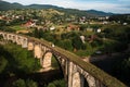 The largest and oldest viaduct in Ukraine, a brick and old railway bridge. Royalty Free Stock Photo