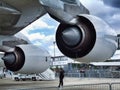 Airbus A380. View on Rolls & Royce turbofan engines.