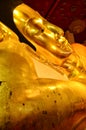 The largest reclining buddha image which was enshrined inside the image hall at Wat Phra Non Chakkrasi Worawihan, SingBuri