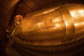 The largest and beautiful golden Reclining Buddha in Wat Pho , Bangkok.